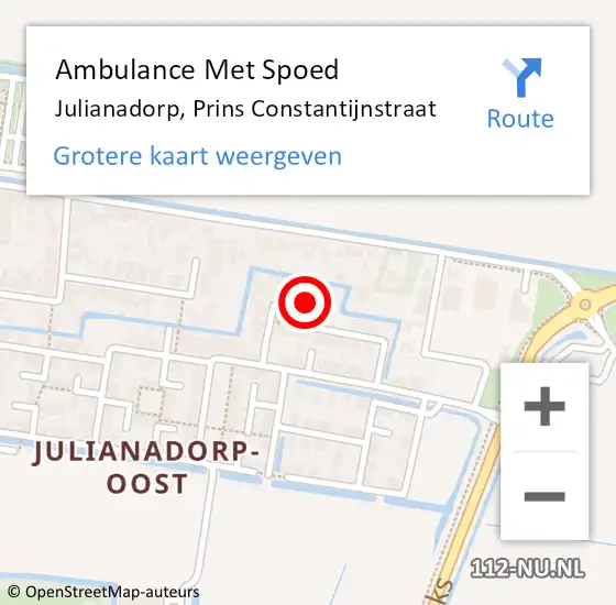 Locatie op kaart van de 112 melding: Ambulance Met Spoed Naar Julianadorp, Prins Constantijnstraat op 3 juli 2022 22:10