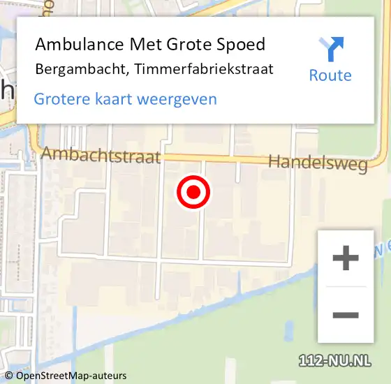 Locatie op kaart van de 112 melding: Ambulance Met Grote Spoed Naar Bergambacht, Timmerfabriekstraat op 3 juli 2022 22:17