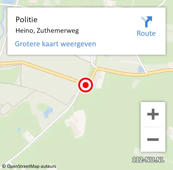 Locatie op kaart van de 112 melding: Politie Heino, Zuthemerweg op 3 juli 2022 23:29