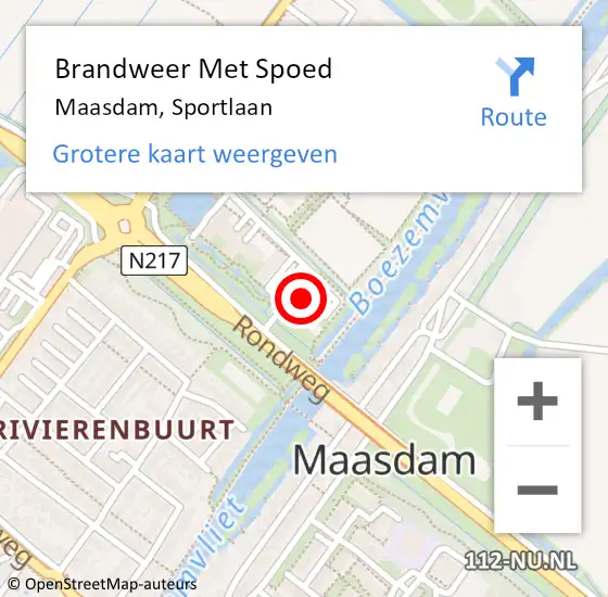 Locatie op kaart van de 112 melding: Brandweer Met Spoed Naar Maasdam, Sportlaan op 22 juli 2014 08:38