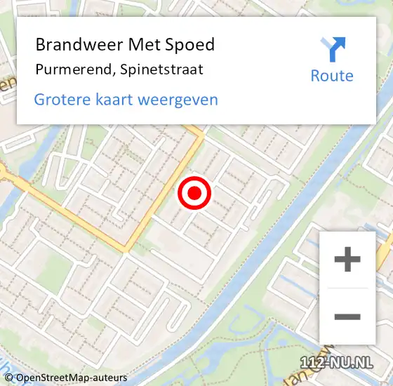 Locatie op kaart van de 112 melding: Brandweer Met Spoed Naar Purmerend, Spinetstraat op 4 juli 2022 00:09