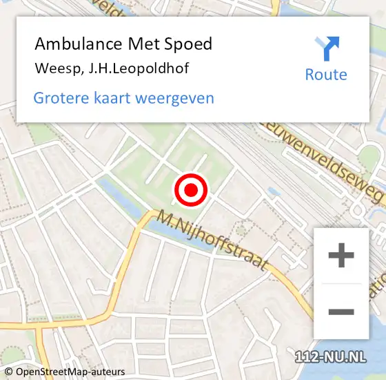 Locatie op kaart van de 112 melding: Ambulance Met Spoed Naar Weesp, J.H.Leopoldhof op 4 juli 2022 00:31