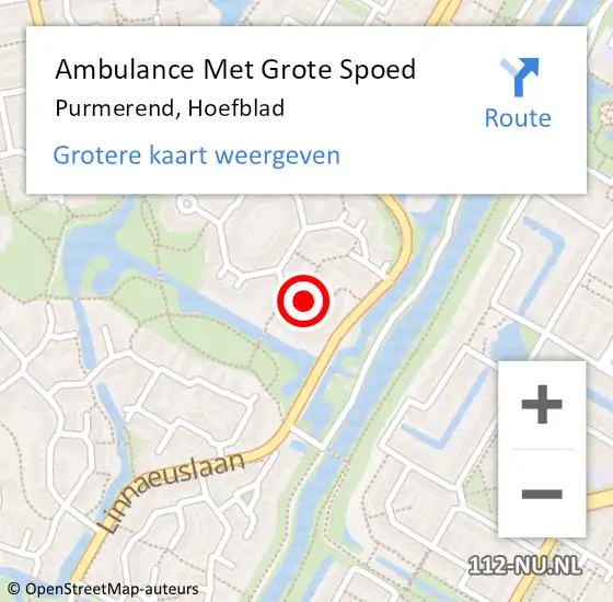Locatie op kaart van de 112 melding: Ambulance Met Grote Spoed Naar Purmerend, Hoefblad op 4 juli 2022 01:41