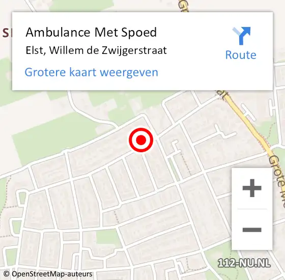 Locatie op kaart van de 112 melding: Ambulance Met Spoed Naar Elst, Willem de Zwijgerstraat op 4 juli 2022 01:59
