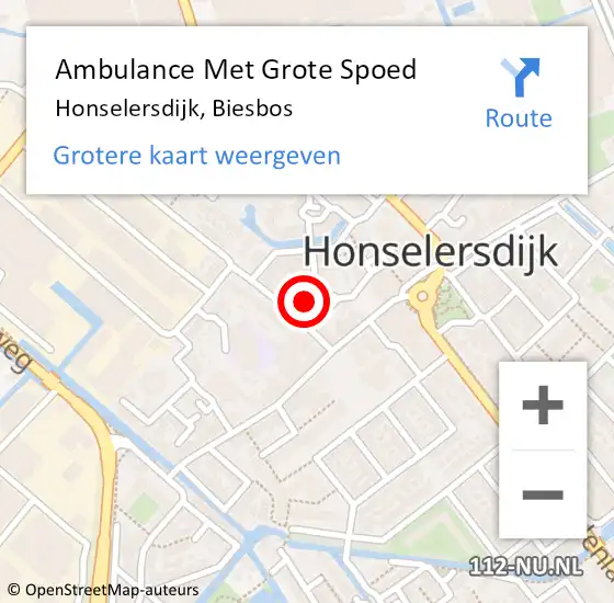 Locatie op kaart van de 112 melding: Ambulance Met Grote Spoed Naar Honselersdijk, Biesbos op 4 juli 2022 02:09