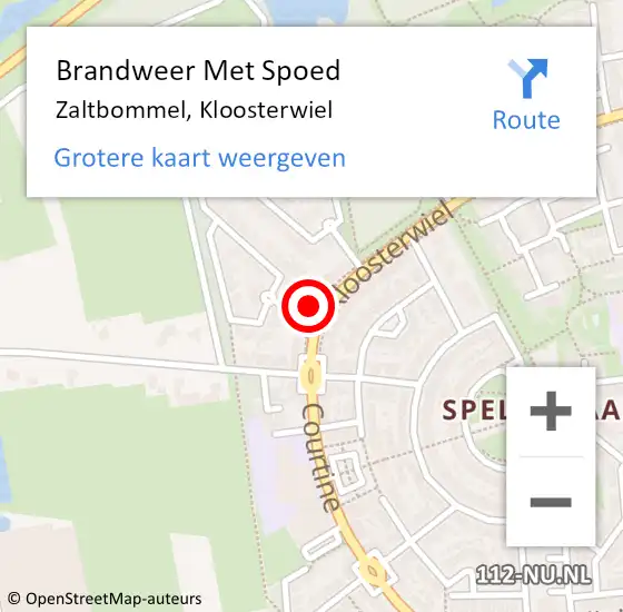 Locatie op kaart van de 112 melding: Brandweer Met Spoed Naar Zaltbommel, Kloosterwiel op 4 juli 2022 02:12