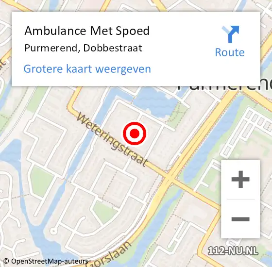 Locatie op kaart van de 112 melding: Ambulance Met Spoed Naar Purmerend, Dobbestraat op 4 juli 2022 02:32