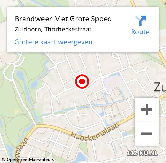 Locatie op kaart van de 112 melding: Brandweer Met Grote Spoed Naar Zuidhorn, Thorbeckestraat op 4 juli 2022 02:41