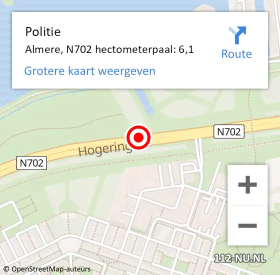 Locatie op kaart van de 112 melding: Politie Almere, N702 hectometerpaal: 6,1 op 4 juli 2022 03:52