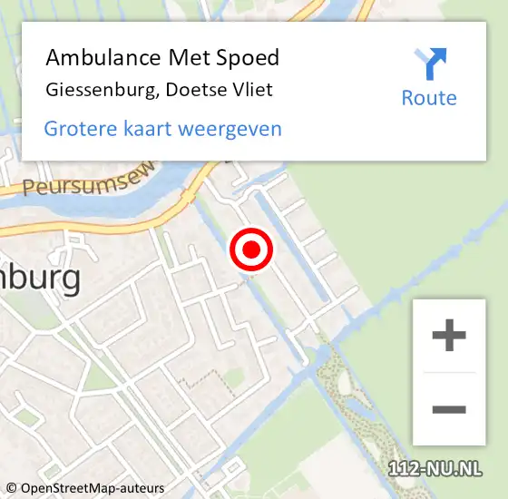 Locatie op kaart van de 112 melding: Ambulance Met Spoed Naar Giessenburg, Doetse Vliet op 4 juli 2022 06:19