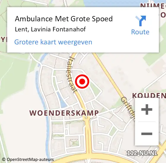 Locatie op kaart van de 112 melding: Ambulance Met Grote Spoed Naar Lent, Lavinia Fontanahof op 4 juli 2022 06:46