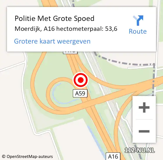 Locatie op kaart van de 112 melding: Politie Met Grote Spoed Naar Moerdijk, A16 hectometerpaal: 53,6 op 4 juli 2022 06:54