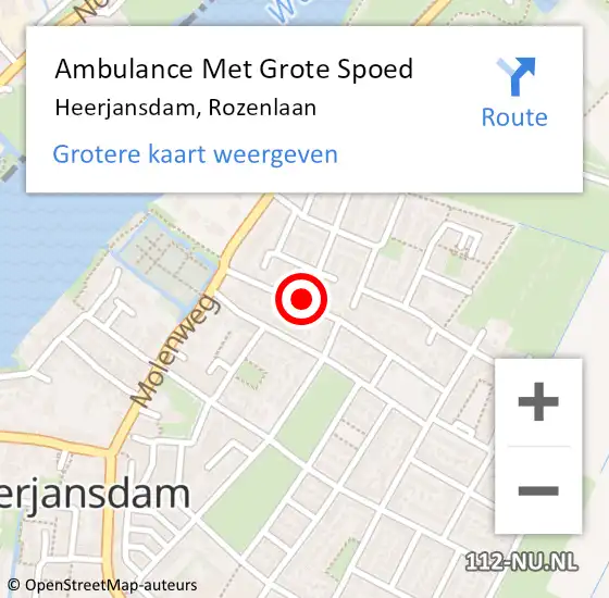 Locatie op kaart van de 112 melding: Ambulance Met Grote Spoed Naar Heerjansdam, Rozenlaan op 4 juli 2022 07:01