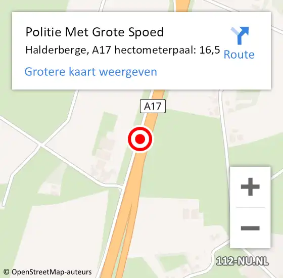 Locatie op kaart van de 112 melding: Politie Met Grote Spoed Naar Halderberge, A17 hectometerpaal: 16,5 op 4 juli 2022 07:04