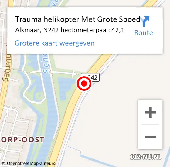 Locatie op kaart van de 112 melding: Trauma helikopter Met Grote Spoed Naar Alkmaar, N242 hectometerpaal: 42,1 op 4 juli 2022 07:10