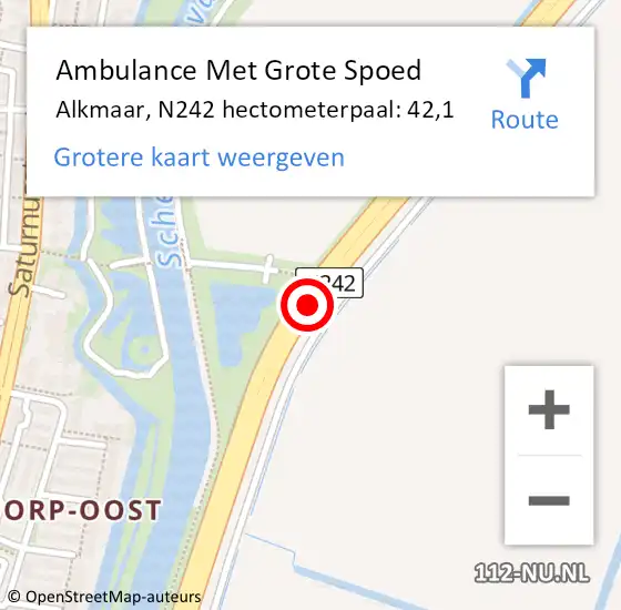 Locatie op kaart van de 112 melding: Ambulance Met Grote Spoed Naar Alkmaar, N242 hectometerpaal: 42,1 op 4 juli 2022 07:10