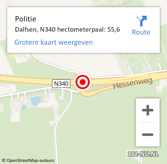 Locatie op kaart van de 112 melding: Politie Dalfsen, N340 hectometerpaal: 55,6 op 4 juli 2022 07:13