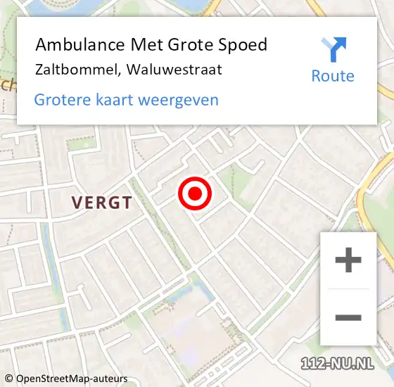 Locatie op kaart van de 112 melding: Ambulance Met Grote Spoed Naar Zaltbommel, Waluwestraat op 4 juli 2022 07:32