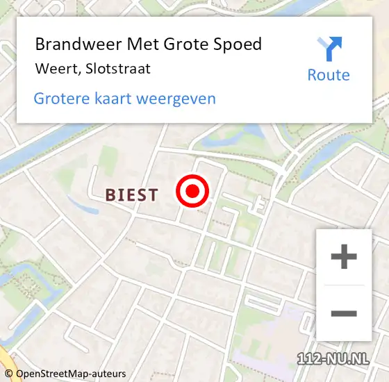 Locatie op kaart van de 112 melding: Brandweer Met Grote Spoed Naar Weert, Slotstraat op 4 juli 2022 07:45