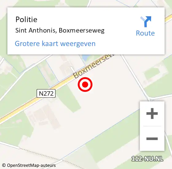 Locatie op kaart van de 112 melding: Politie Sint Anthonis, Boxmeerseweg op 4 juli 2022 07:57