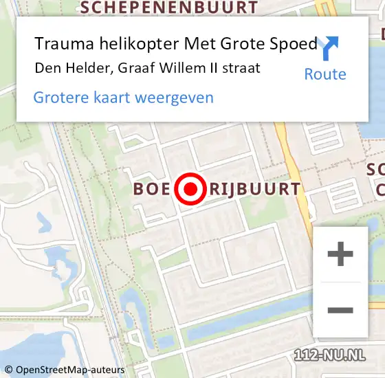 Locatie op kaart van de 112 melding: Trauma helikopter Met Grote Spoed Naar Den Helder, Graaf Willem II straat op 4 juli 2022 08:00