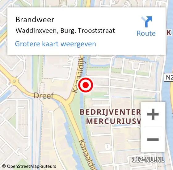 Locatie op kaart van de 112 melding: Brandweer Waddinxveen, Burg. Trooststraat op 9 oktober 2013 08:44