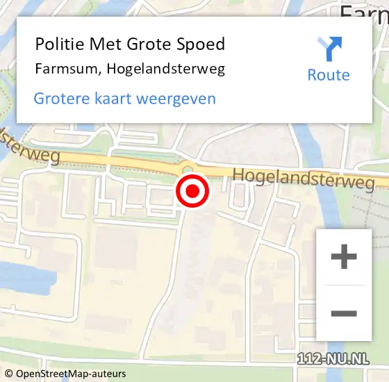 Locatie op kaart van de 112 melding: Politie Met Grote Spoed Naar Farmsum, Hogelandsterweg op 4 juli 2022 08:03