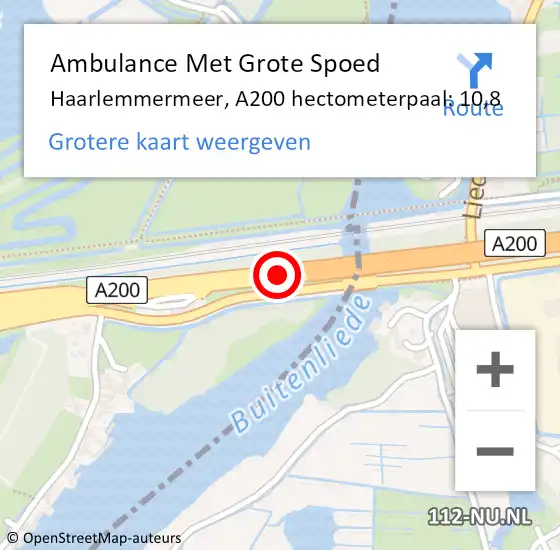 Locatie op kaart van de 112 melding: Ambulance Met Grote Spoed Naar Haarlemmermeer, A200 hectometerpaal: 10,8 op 4 juli 2022 08:05