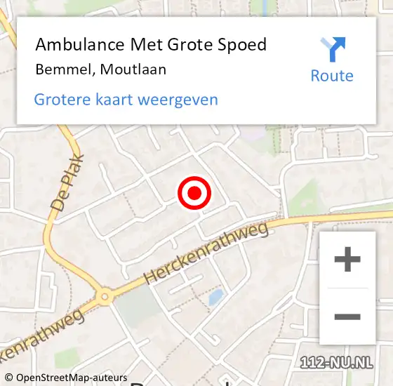 Locatie op kaart van de 112 melding: Ambulance Met Grote Spoed Naar Bemmel, Moutlaan op 4 juli 2022 08:33