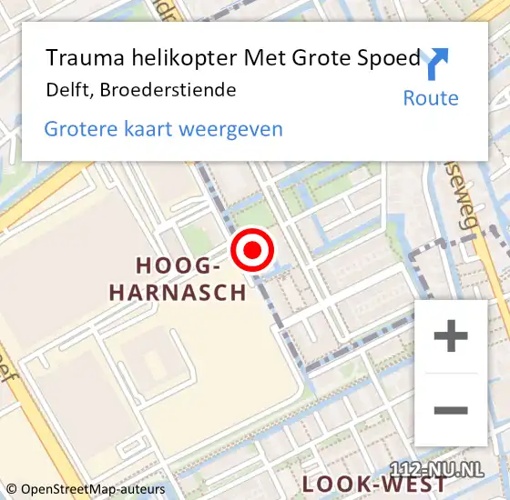 Locatie op kaart van de 112 melding: Trauma helikopter Met Grote Spoed Naar Delft, Broederstiende op 4 juli 2022 08:56