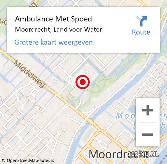 Locatie op kaart van de 112 melding: Ambulance Met Spoed Naar Moordrecht, Land voor Water op 4 juli 2022 08:58