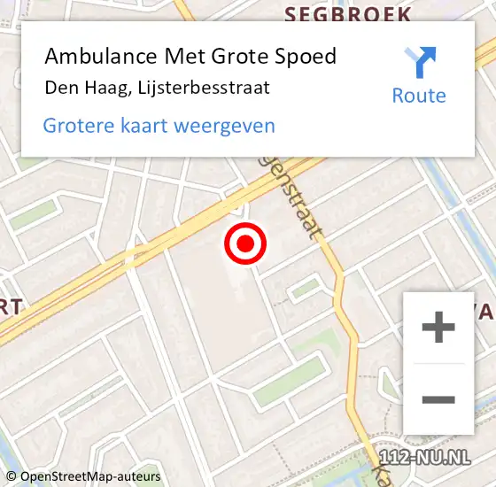 Locatie op kaart van de 112 melding: Ambulance Met Grote Spoed Naar Den Haag, Lijsterbesstraat op 4 juli 2022 09:00