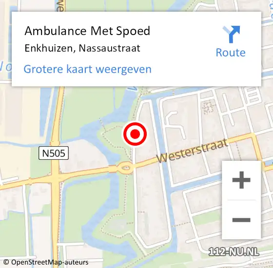 Locatie op kaart van de 112 melding: Ambulance Met Spoed Naar Enkhuizen, Nassaustraat op 4 juli 2022 09:05