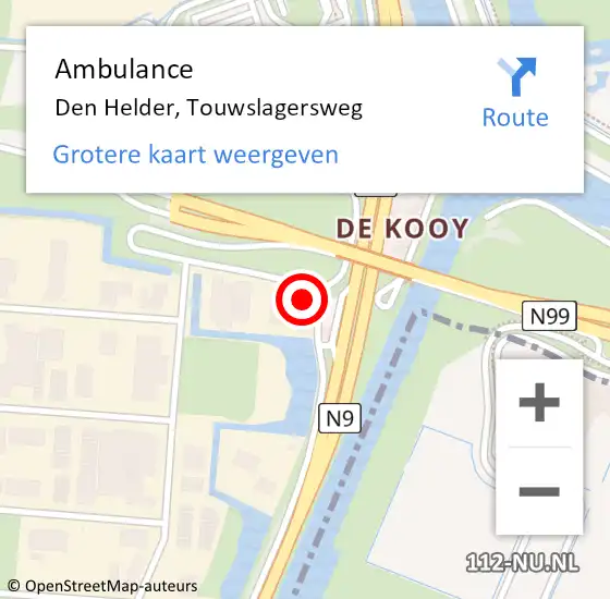 Locatie op kaart van de 112 melding: Ambulance Den Helder, Touwslagersweg op 4 juli 2022 09:21