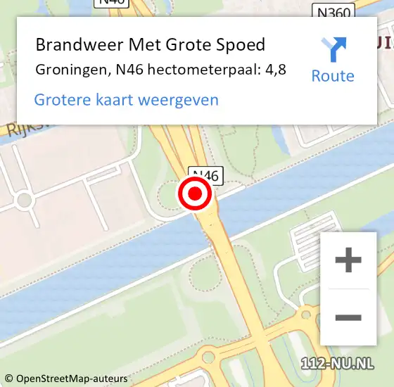 Locatie op kaart van de 112 melding: Brandweer Met Grote Spoed Naar Groningen, N46 hectometerpaal: 4,8 op 4 juli 2022 09:55