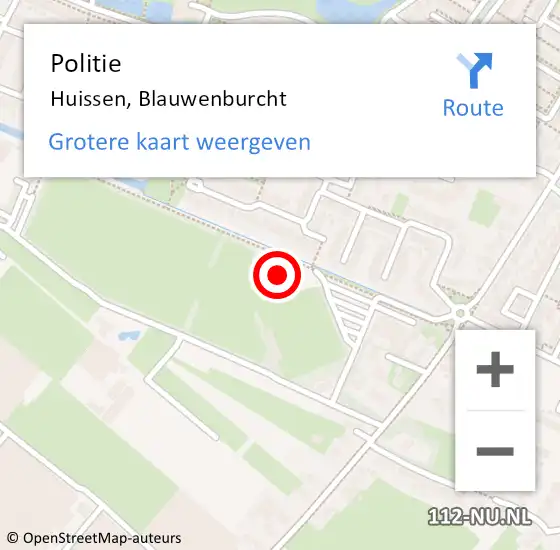 Locatie op kaart van de 112 melding: Politie Huissen, Blauwenburcht op 4 juli 2022 09:56