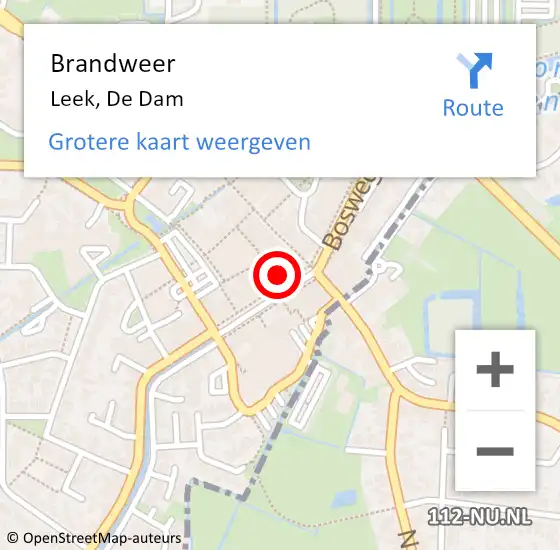 Locatie op kaart van de 112 melding: Brandweer Leek, De Dam op 22 juli 2014 09:08