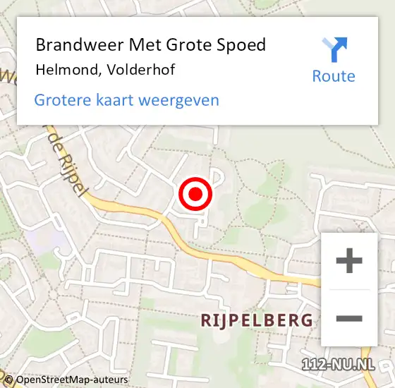 Locatie op kaart van de 112 melding: Brandweer Met Grote Spoed Naar Helmond, Volderhof op 4 juli 2022 10:15