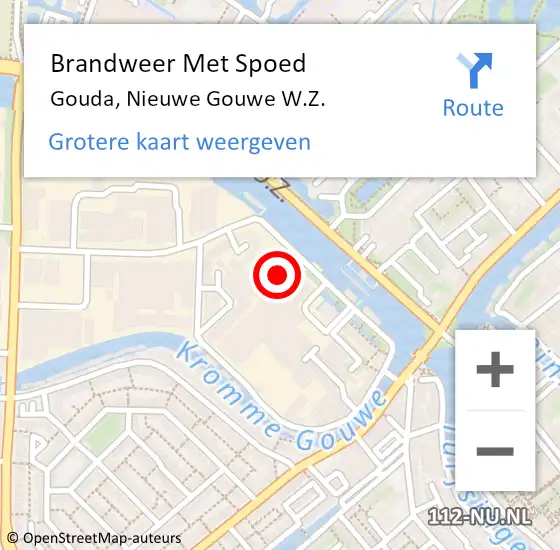 Locatie op kaart van de 112 melding: Brandweer Met Spoed Naar Gouda, Nieuwe Gouwe W.Z. op 4 juli 2022 10:22