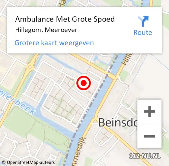 Locatie op kaart van de 112 melding: Ambulance Met Grote Spoed Naar Hillegom, Meeroever op 4 juli 2022 10:54