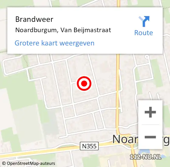 Locatie op kaart van de 112 melding: Brandweer Noardburgum, Van Beijmastraat op 4 juli 2022 11:11