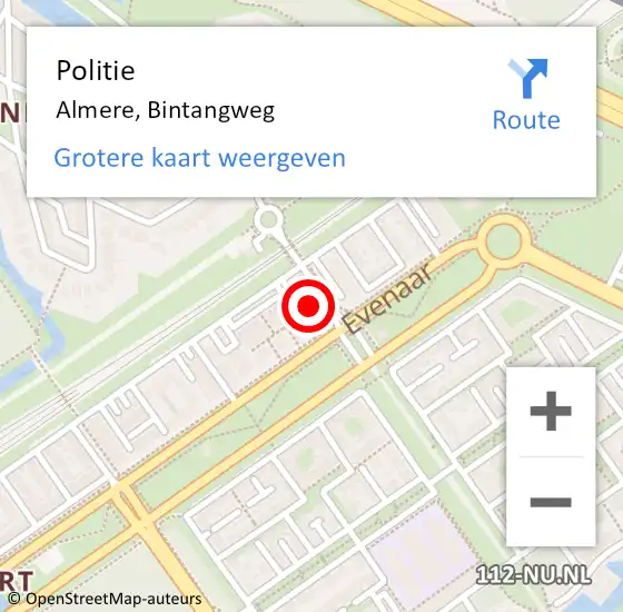 Locatie op kaart van de 112 melding: Politie Almere, Bintangweg op 4 juli 2022 11:15