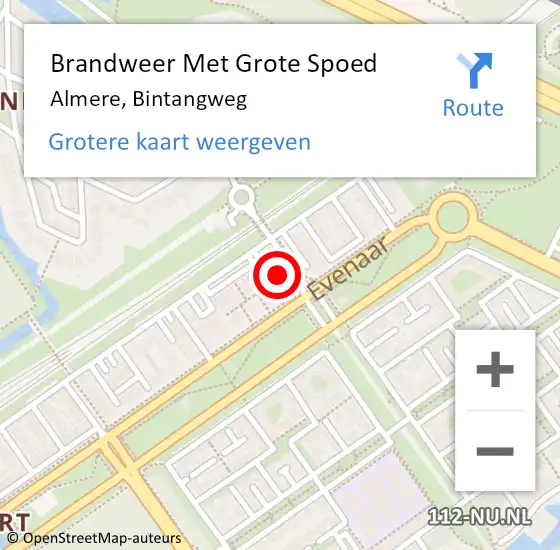 Locatie op kaart van de 112 melding: Brandweer Met Grote Spoed Naar Almere, Bintangweg op 4 juli 2022 11:18