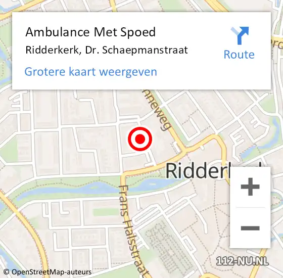 Locatie op kaart van de 112 melding: Ambulance Met Spoed Naar Ridderkerk, Dr. Schaepmanstraat op 4 juli 2022 11:24