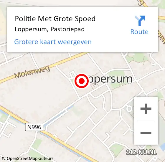 Locatie op kaart van de 112 melding: Politie Met Grote Spoed Naar Loppersum, Pastoriepad op 4 juli 2022 11:45