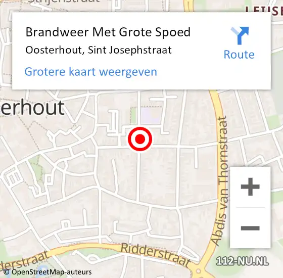 Locatie op kaart van de 112 melding: Brandweer Met Grote Spoed Naar Oosterhout, Sint Josephstraat op 4 juli 2022 11:47