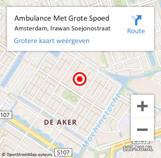 Locatie op kaart van de 112 melding: Ambulance Met Grote Spoed Naar Amsterdam, Irawan Soejonostraat op 4 juli 2022 12:04