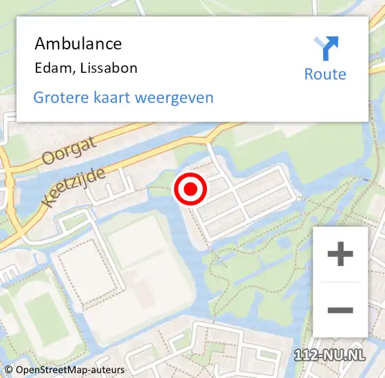 Locatie op kaart van de 112 melding: Ambulance Edam, Lissabon op 4 juli 2022 12:12