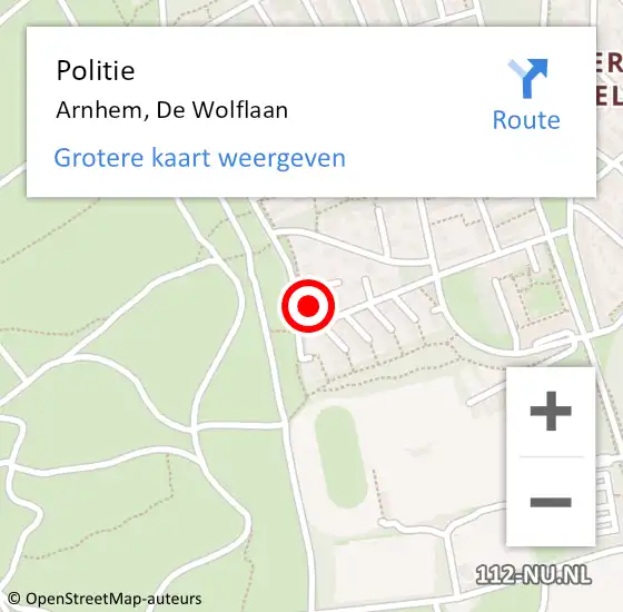 Locatie op kaart van de 112 melding: Politie Arnhem, De Wolflaan op 4 juli 2022 12:16