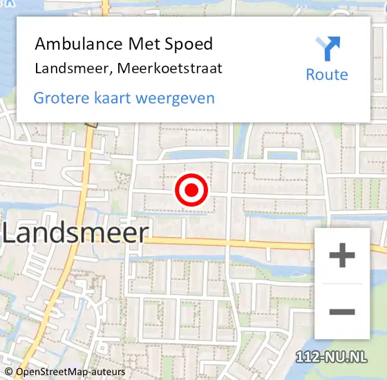 Locatie op kaart van de 112 melding: Ambulance Met Spoed Naar Landsmeer, Meerkoetstraat op 4 juli 2022 12:18